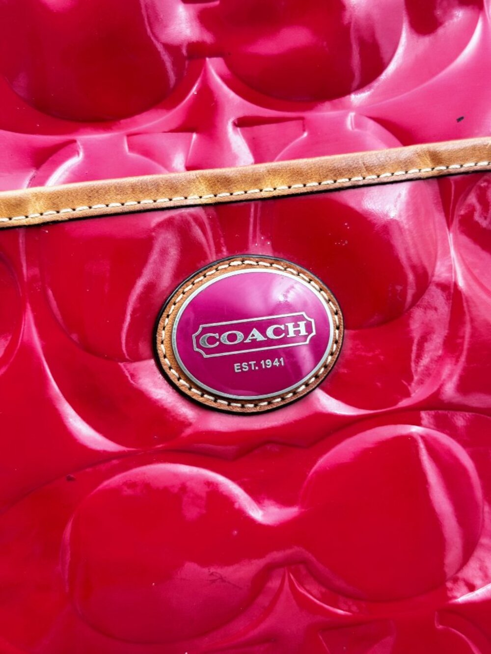Coach Signature Patent Leather Red Tote Shoulder Bag Large w/ Long Strap - Picture 12 of 12